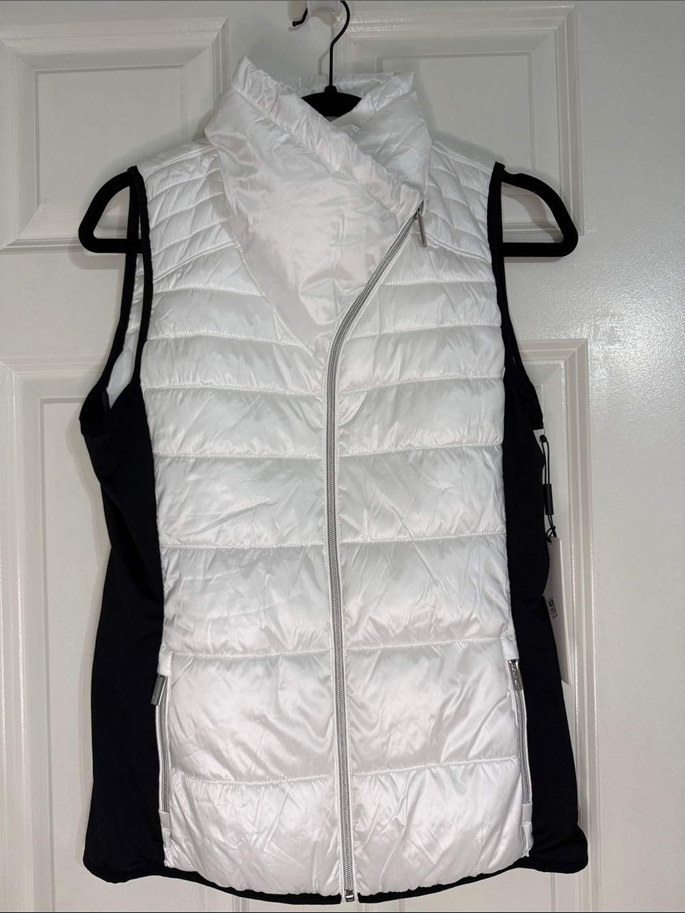 Calvin Klein White Quilted Puffer Vest with Black Side Panels